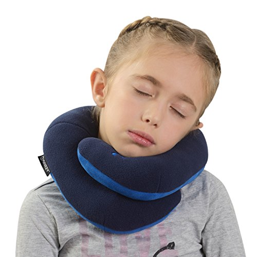 BCOZZY Kids Chin Supporting Travel Neck Pillow - Supports the Head, Neck and Chin in Maximum Comfort. A Patented Product. CHILD Size, NAVY
