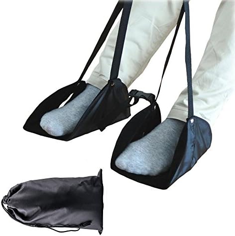 Portable Adjustable Height Travel Foot Rest, Ecjiuyi New Separated Double-foot Hammock Flight Carry-on Footrest for Plane Bus Office School Home Under Desk Chair Seat, Excellently Relieve Feet Fatigue
