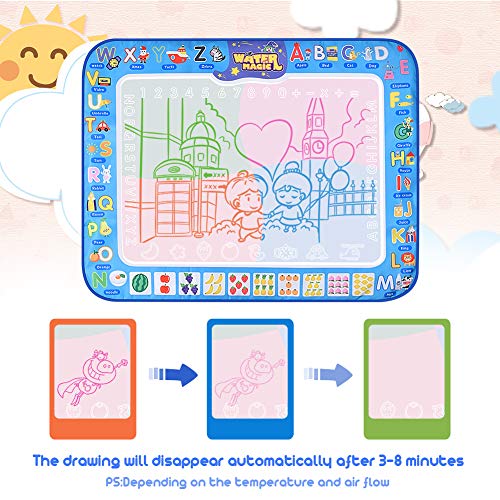 Large Magic Water Drawing Mat 38.5"x29.5" Learning Toys for 2 Year Olds Doodle Mat Painting Mat Toddler Girl Boy Toys Age 2 3 4 5 6 Gift Water Coloring Mat Kids Educational Toys Gift Box 4 Water Pens