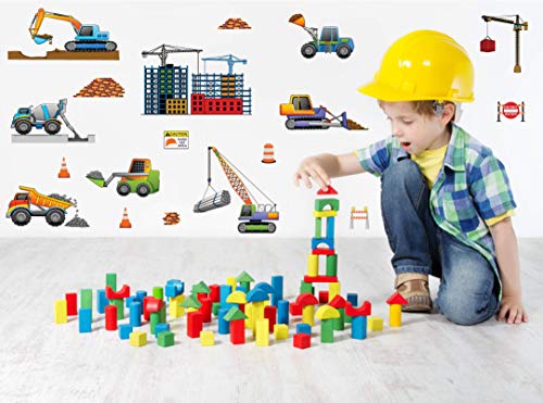 treepenguin Kids Construction Wall Decals: Fun Peel and Stick Trucks for Boys Rooms - Large Wall Decor Stickers for Childrens Bedroom or Playroom