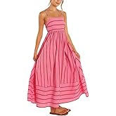 utcoco Womens Summer Striped Back Smocked Maxi Sundresses Spaghetti Strap Cut Out Flowy Swing A Line Long Dress