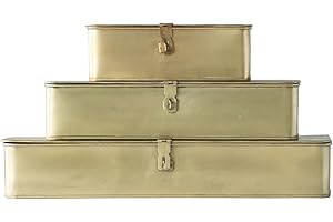 CREATIVE CO-OP Decorative Metal Boxes with Gold Finish (Set of 3 Sizes)