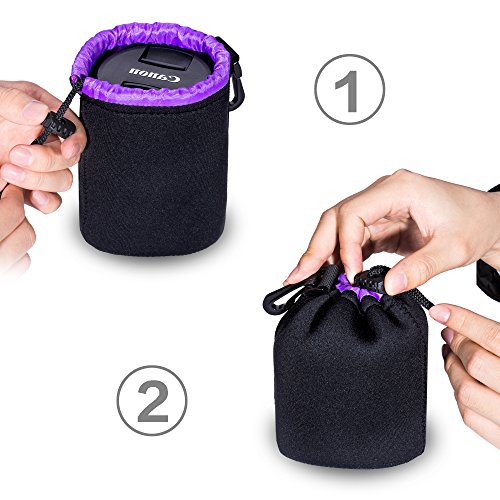 Camera Lens Case (4 Pack),Lens Pouch Set Thick Protective Neoprene Waterproof Lens Bags with Drawstring for Canon,Nikon,Pentax,Sony,Olympus,etc.