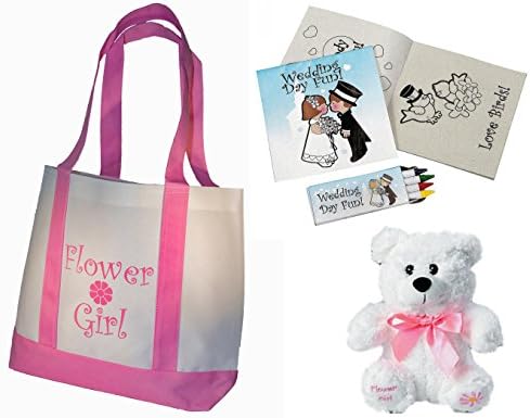 Best Flower Girl Gifts Set Tote Bag Teddy Bear Wedding Day Kids Activity Kits