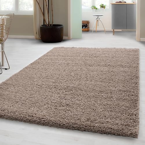 Carpetsale24 Shaggy Hochflor Teppich 120x170 cm Beige weich flauschig modern einfarbig Für Wohnzimmer oder Schlafzimmer für Wohnzimmer Schlafzimmer Fl