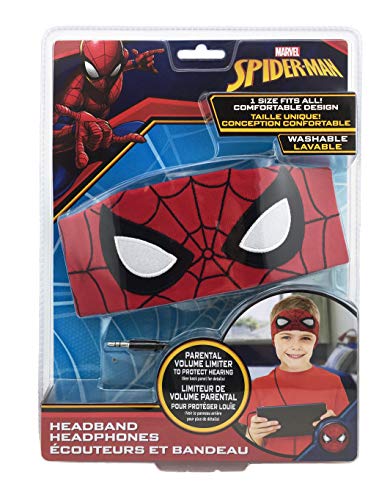 Spiderman-Kids-Headband-Headphones-Volume-Limiting-Switch-Thin-Speakers-Comfortable-Soft-Cotton-Headband-Perfect-for-Childrens-Earphones-for-School-Home-and-Travel-Standard-Packaging