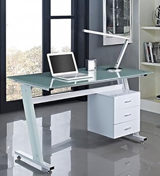 Computer White Desk Pc Table Office Furniture Work Station Glass