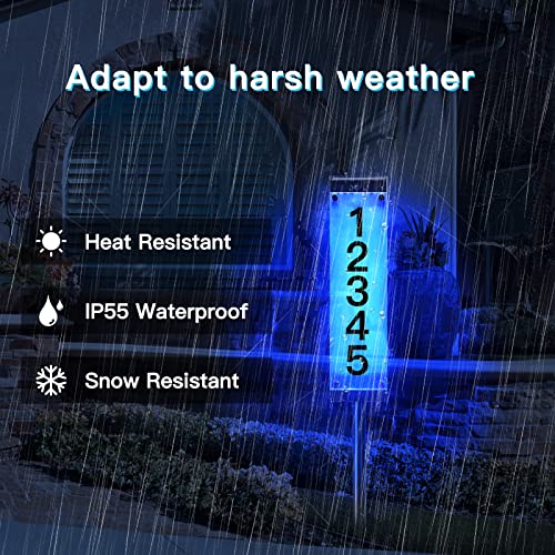 Solar Address Sign, MEIHONG 2 in 1 RGBW Address Plaque with Stakes Solar Powered House Numbers for Outside, Lighted House Numbers LED Waterproof Solar Address Numbers for Home Yard Street