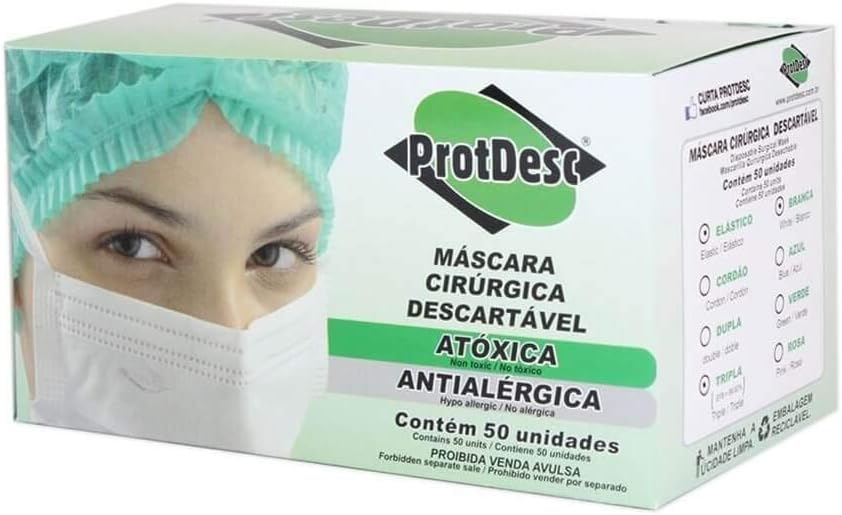 3 Layer White Surgical Mask 50 PCS - Non-woven, Disposable, Earloop