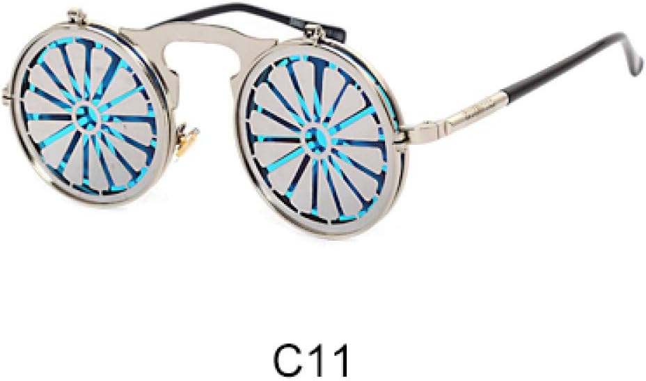 HUYANJING Unique Steampunk Sunglasses Men Women Designer Round Flip Up Sun Glasses Clip Uv400 Vintage Retro Hip Hop Sunglass