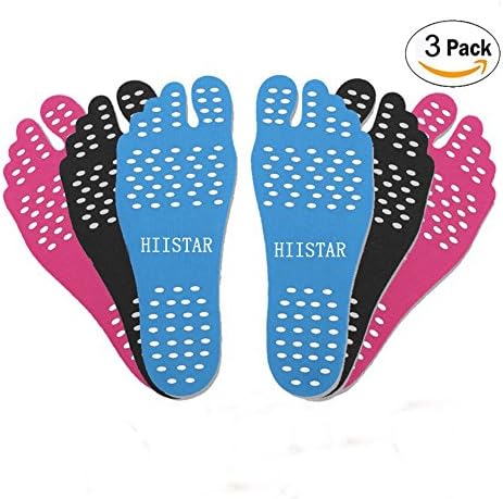 Hypoallergenic Adhesive Stick On Feet Pad Nakefit Non-slip Invisible Waterproof Barefoot Protection for Beach Walking Running, Park Pool (rose+black+blue, XL:Length 10.23 inch/US women 9.5-11)