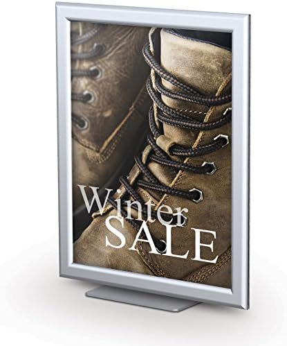 Tabletop Countertop Pedestal Sign Stand Holder, 11" X 17" Satin Silver Square Base