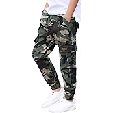 Rolanko Boys' Cargo Pants Casual Kids Joggers Elastic Waist Outdoor Hiking Baggy Trousers 4-14 Years