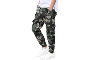 Rolanko Boys' Cargo Pants Casual Kids Joggers Elastic Waist Outdoor Hiking Baggy Trousers 4-14 Years