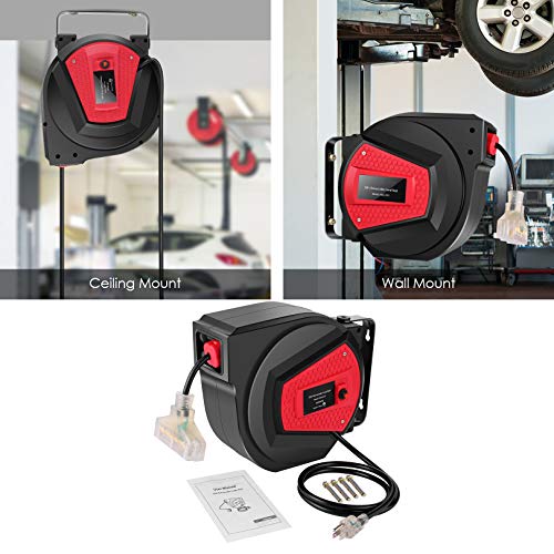 Retractable Extension Cord Reel, 50 FT Heavy Duty Industrial 14AWG/3C