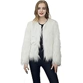 Dikoaina Women's Solid Color Shaggy Faux Fur Coat Jacket