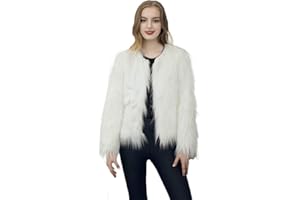 Dikoaina Women's Solid Color Shaggy Faux Fur Coat Jacket