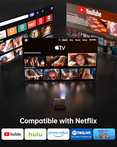4K Projector [Compatible with Netflix/Dolby]1000 ANSI Auto Image Adjustment AI Portable Projector for Smart Home Theater and Outdoor WiFi 6 Two-way Bluetooth 5.3 Video Projector TOPTRO A1