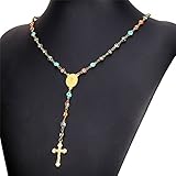 U7 Catholic Rosary Beads Necklace with Metalic Crucifix Stainless Steel Religious Jewelry for Men Women,