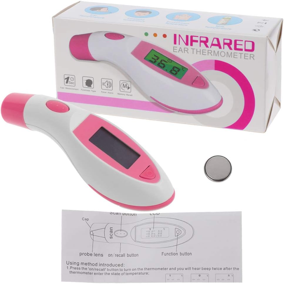 Lyguy Infrared Thermometer, Medical Household Infrared Thermometer Baby Adult Medical Ear Thermometer Digital Thermometer Fever Thermometer Baby Pink