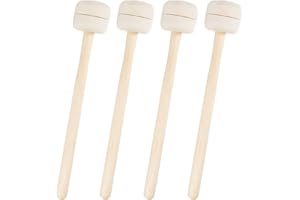 YOUEON 2 Pairs Drum Mallets Felt, 13.4 Inch Long Wool Felt Drum Stick with Maple Handle, Anti-slip Bass Percussion Sticks Instrument Band Accessory for Bass Drums, Marching Drums, Beige