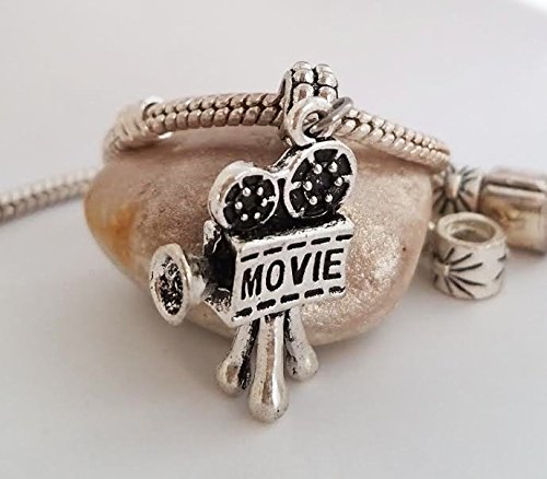 EWT I Love Movies, movie film projector camera , director producer Directing Hollywood Charm Pendant for Designer charm bracelets and any chain necklace