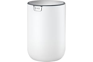 EKO Mini Desk Trash Can with Swing-Top Lid 0.4 Gallon Small Table Round Wastebasket for Office, Home, Car (White)