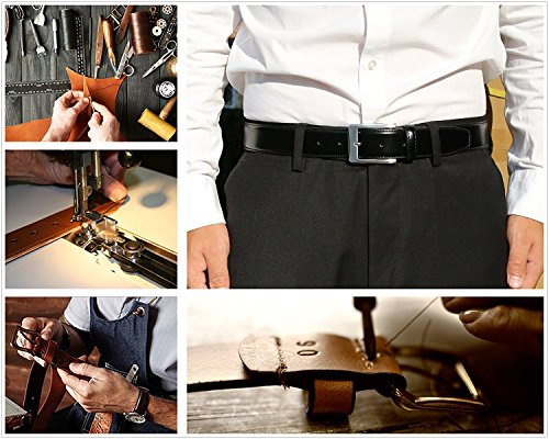 Men's Genuine Leather Dress Belt with Premium Quality - Classic & Fashion Design for Work Business and Casual (Black, 32)