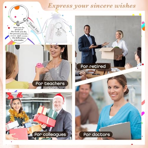 50 Pcs Employee Appreciation Gifts, Appreciation Keychain Set, Bulk Thank You Gifts Organza Bags with Thank You Cards for Coworkers, Employees, Teachers Favors