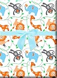 Safari Animals Monkey Lion Elephant Giraffe Gift Wrapping Paper -15ft Roll