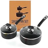 RATWIA Nonstick Saucepan Set - 1 Quart and 2 Quart,Ultra Non Stick Sauce Pan Small Pot with Glass Lid,Great for Home Kitchen Restaurant,Black