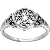 Dryad Design Heart Pentagram Ring Sterling Silver - Wiccan Gift Pagan Moon Phase Pentacle Ring for Men or Women (Size 4-15)