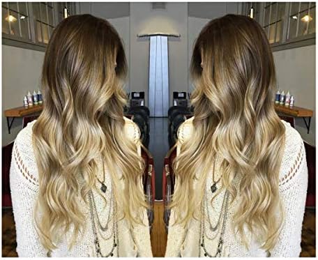 Synthetic Wig,Dark Rooted Ombre Middle Part Curly Wave Natural Looking Long Synthetic Hair, Blonde Full Heat Resistant Wig for Women,27.5in