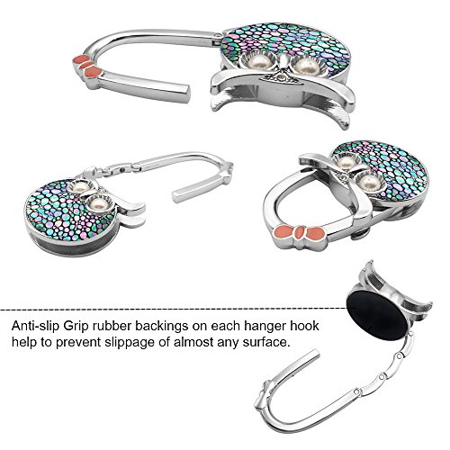 Handbag Hanger,FOME Set of 4 Foldable Purse Hook Purse Table Hook Holder Owl Shape Bag Hanger Hook 4.72x1.77in Mixed Color - Thumbnail 7