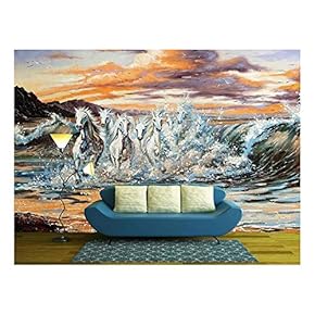 The Horses Running from Waves - Removable Wall Mural | Self-Adhesive Large Wallpaper - 66x96 inches