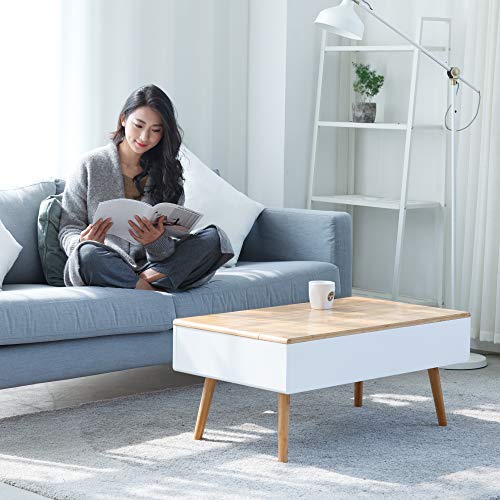 ZEN'S Bamboo Lift Top Coffee Table Hidden Storage White Coffee Tables