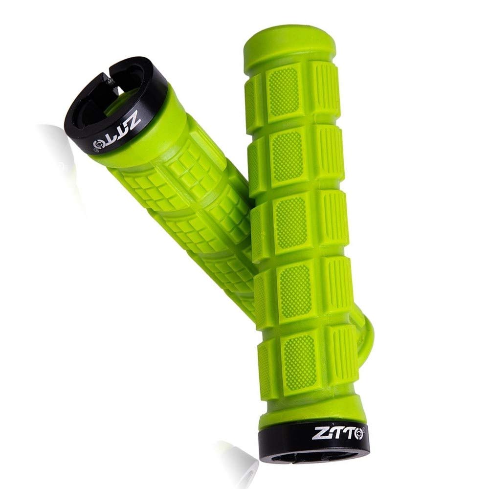 Aluminum Lock Bicycle Handlebar Grips - Anti-Slip Rubber Shockproof Covers for MTB/BMX Scooter Urban Bike (Green)