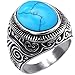 Men's Classic Vintage Turquoise Biker Stainless Steel Ring Band Silver Blue Size 11