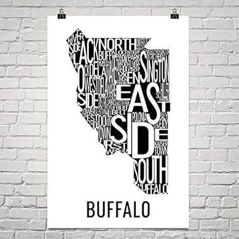 Amazon Com Buffalo Typography Neighborhood Map Art City Print Buffalo Wall Art Buffalo Art Poster Gift Map Of Buffalo Buffalo Ny Upstate New York Black Poster 12 X18 Posters Prints