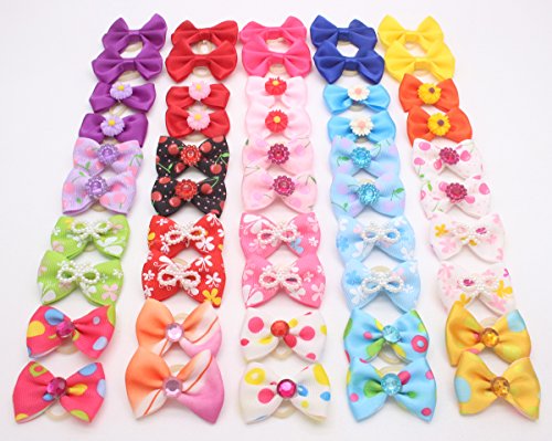 image for YOY 50pcs/25 Pairs Adorable Grosgrain Ribbon Pet Dog Hair Bows with Ru