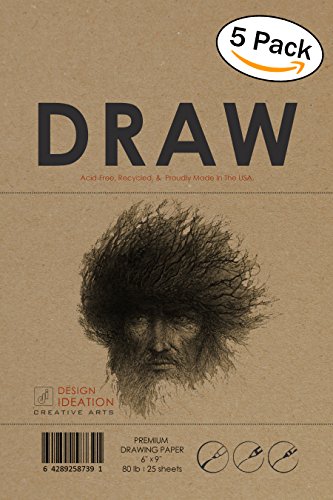 Premium Paper Drawing Pad for Pencil, Ink, Marker, Charcoal and Watercolor Paints. Great for Art, Design and Education. ((6" x 9") 5 Pads)
