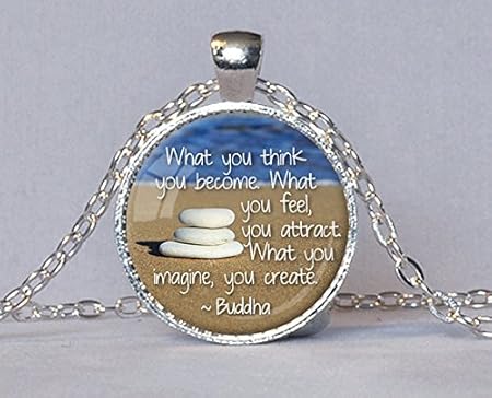 Loi De L Attraction Pendentif Le Secret Collier Citation De Bouddha Bijoux Zen Pendentif Yoga Bijoux Bleu Blanc Tan Equilibre Pensees Deviennent Choses Amazon Ca Maison Et Cuisine