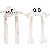 YC JILAI 2 Pack Cartoon Skull and Mummy Hat for Christmas Halloween Party Funny Plush Cosplay Costume Accessories Earflaps Movable Ears Hat Unisex