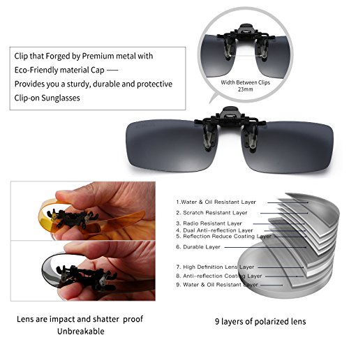 JESSIEDANTON Polarized Clip-on Flip Up Metal Clip Rimless Sunglasses, Lightweight, XL Size, Set of 2 PCS (Black + Yellow)