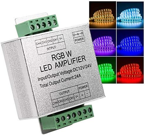 RGBW Amplifier DC12-24V 24A 4 Channel Output Circuit Aluminum Shell Data Amplifier Controller LED Strip, Multicolored