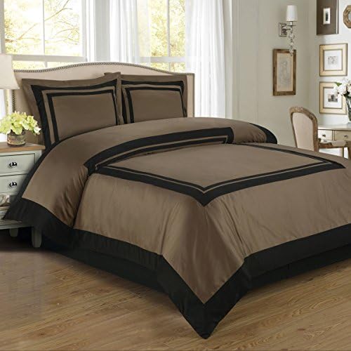 Luxury & Stylish Hotel Duvet Cover Set,100% Egyptian Cotton Elegant & Ultra Soft Duvet Set, 3 Piece Full/Queen Size Duvet Cover Set, Taupe and Black