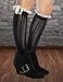 Fiorelle Norah Lacey Knee High Boot Socks, Crochet Lace & Buttons, Girls & Women (Black)