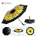 SIEPASA Umbrella Windproof, Travel Umbrella, Compact Folding Reverse Umbrella,-One button for Auto Open and Close (Yellow Daisies)