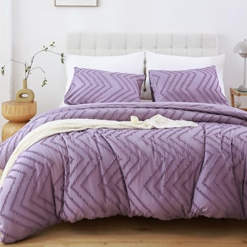 YIRDDEO Purple Twin Size Comforter Set 2Pcs, Boho Twin Comforter Set Farmhouse Size Bedding Set, Vertical Tufted Bed Set, Lightweight Neutral Bedroom Set (1 Comforter 1 Pillowcase)