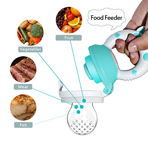 2 in 1 Baby Food Feeder, 3-24 Months BPA Free (1 Set) Newborns and Babies Eat Fresh Food Silicone Mesh Bag (Blue/Green)